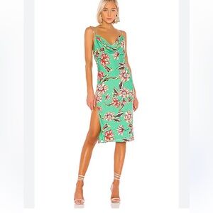 Michael Costello Green Floral Midi Dress
